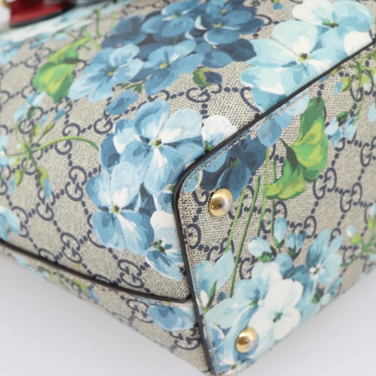 GUCCI GG Supreme Blooms Tote Bag PVC Navy Gold Tone 415721 Auth LN048V