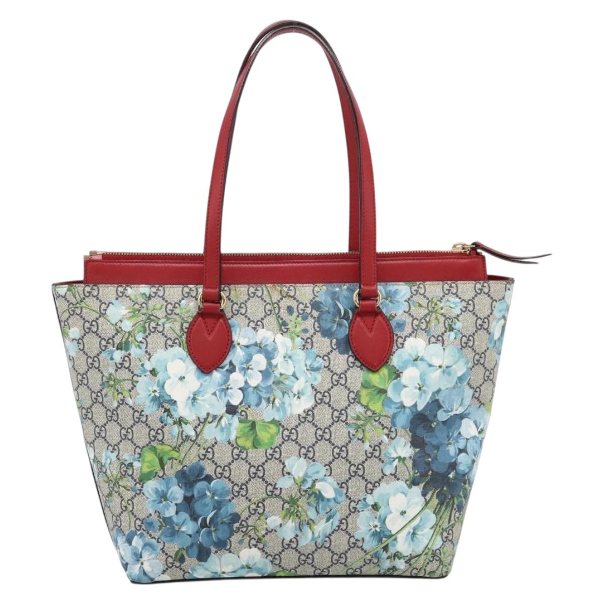 GUCCI GG Supreme Blooms Tote Bag PVC Navy Gold Tone 415721 Auth LN048V