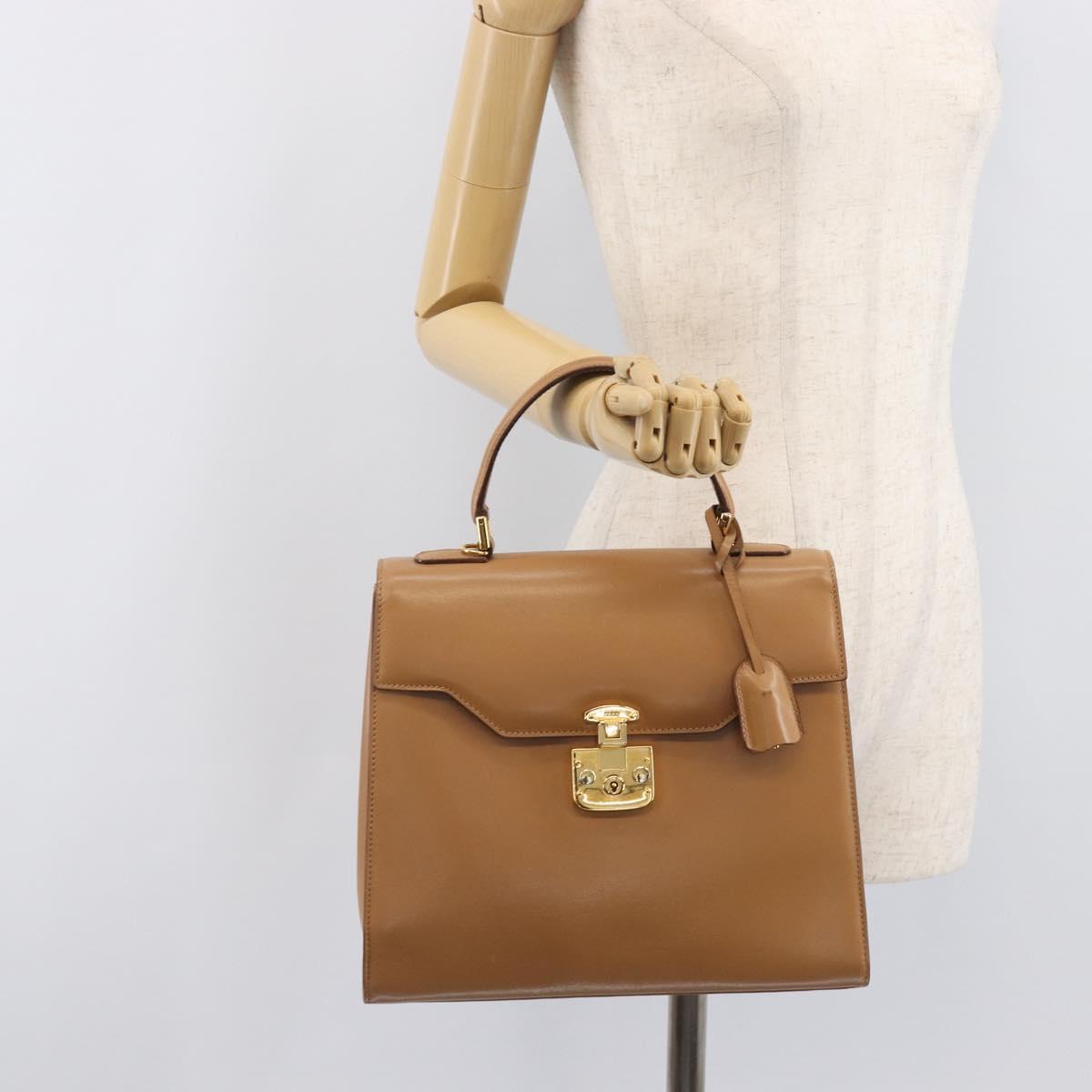GUCCI Hand Bag Leather Beige Gold Tone 000 256 0192 Auth LN050