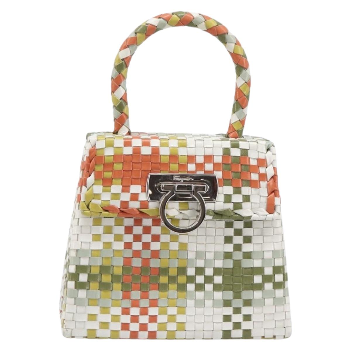 Salvatore Ferragamo Gancini Hand Bag Leather Multicolor Silver Auth LN051V