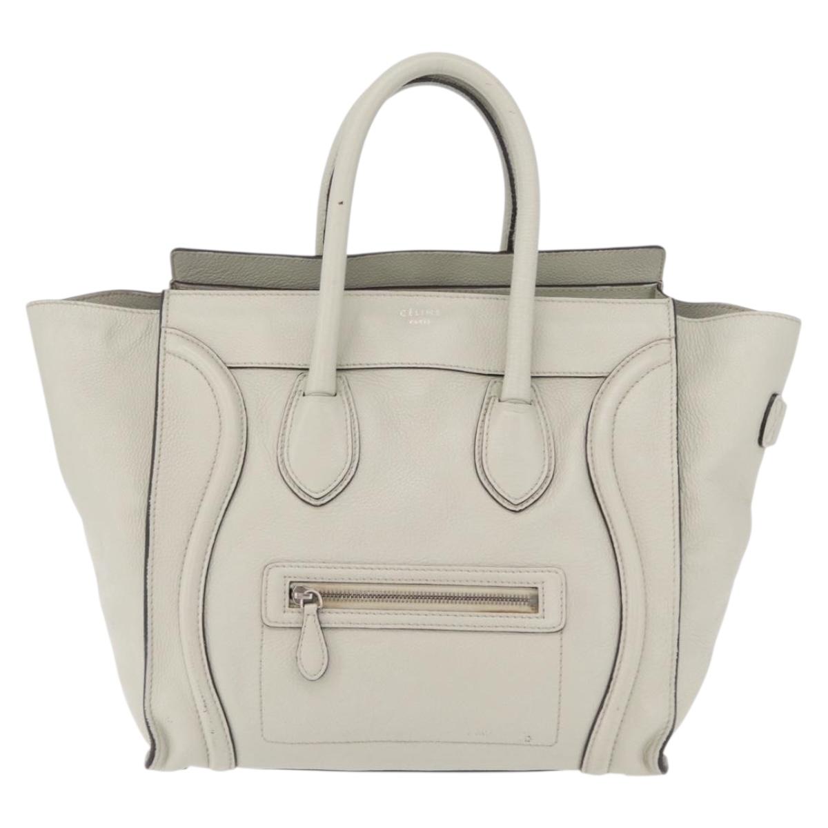 CELINE Luggage Mini Shopper Hand Bag Leather Ivory Silver Auth LN052V