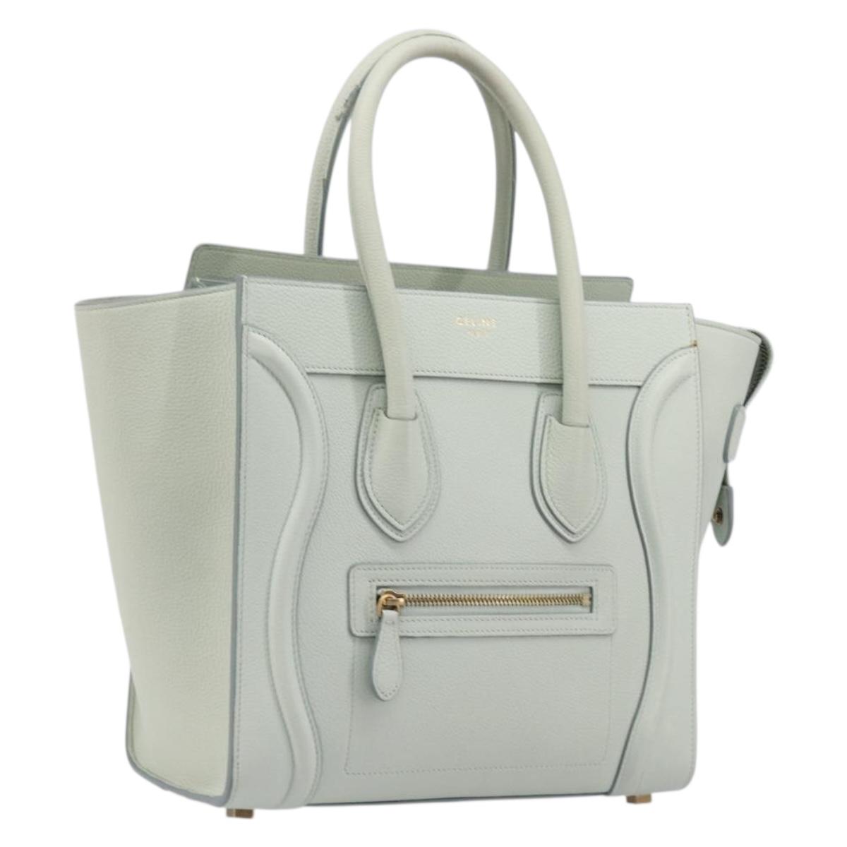 CELINE Luggage Micro Shopper Hand Bag Leather Ivory Gold Tone Auth LN053V