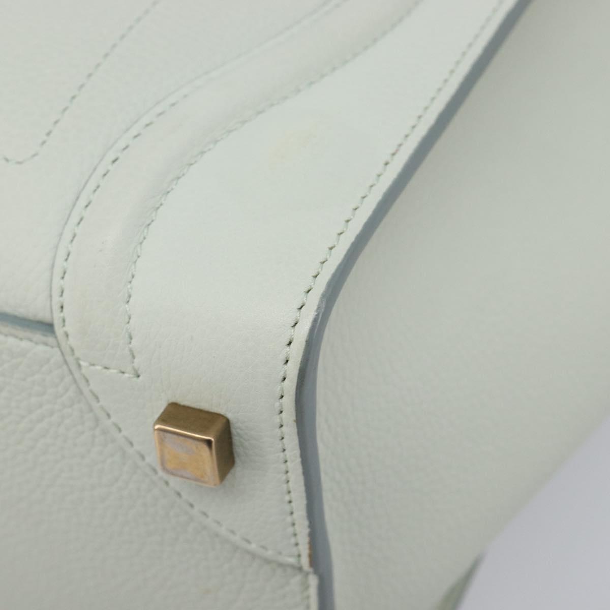 CELINE Luggage Micro Shopper Hand Bag Leather Ivory Gold Tone Auth LN053V