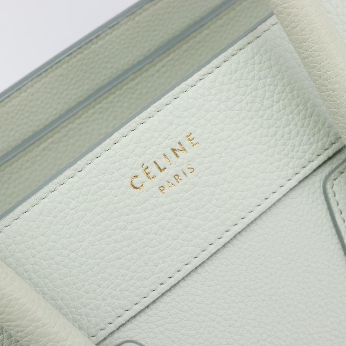 CELINE Luggage Micro Shopper Hand Bag Leather Ivory Gold Tone Auth LN053V