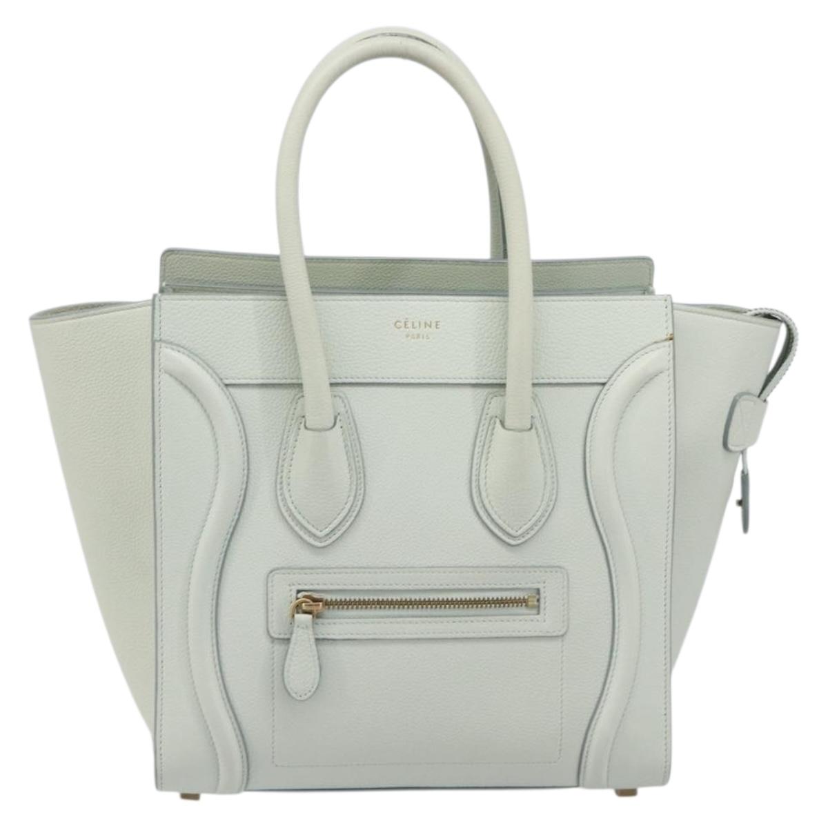 CELINE Luggage Micro Shopper Hand Bag Leather Ivory Gold Tone Auth LN053V