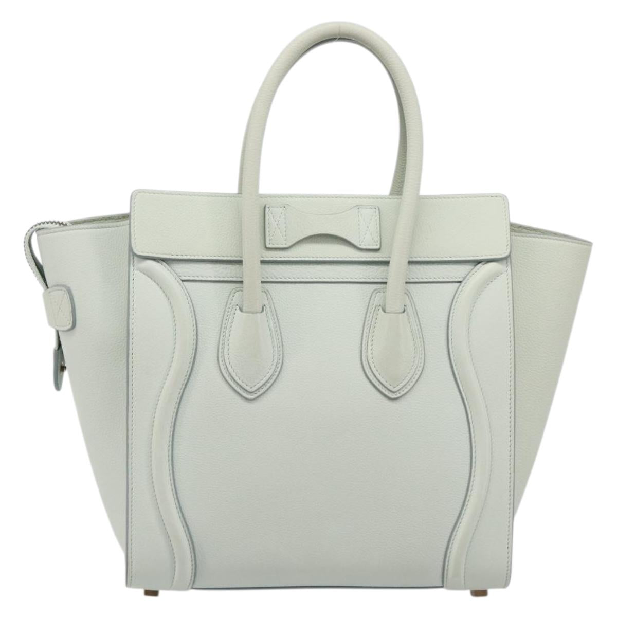 CELINE Luggage Micro Shopper Hand Bag Leather Ivory Gold Tone Auth LN053V