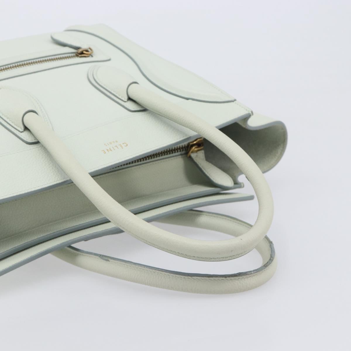 CELINE Luggage Micro Shopper Hand Bag Leather Ivory Gold Tone Auth LN053V