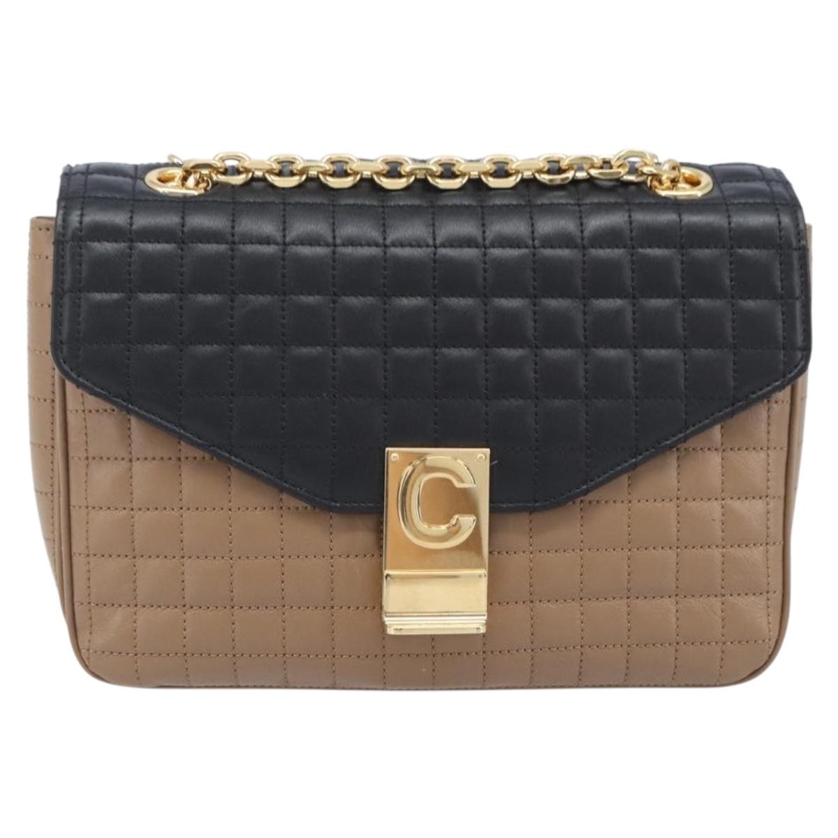 CELINE Chain Shoulder Bag Leather Brown Gold Auth LN054V