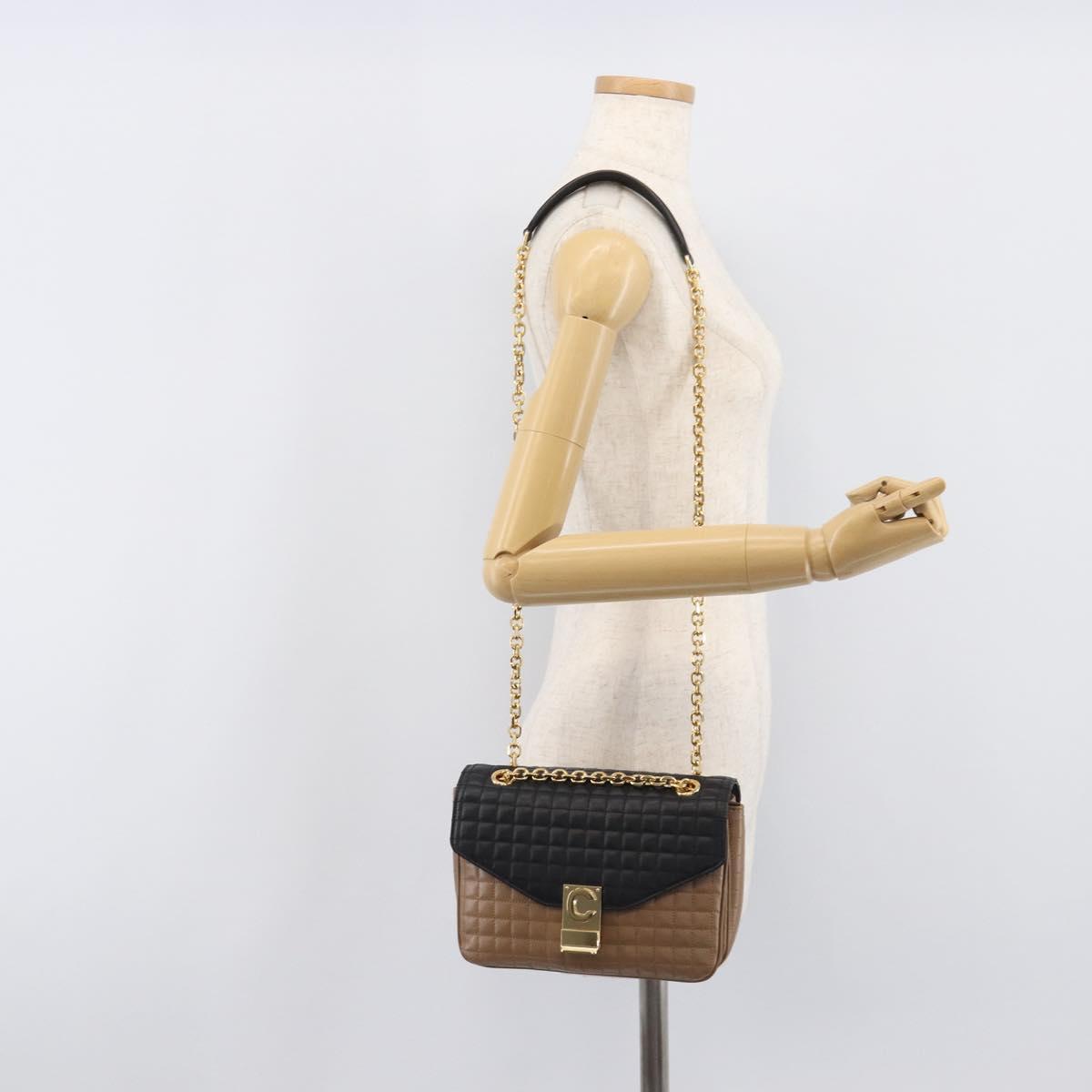CELINE Chain Shoulder Bag Leather Brown Gold Auth LN054V