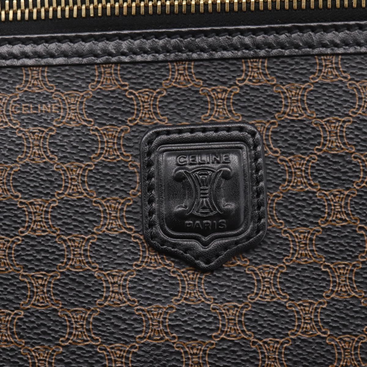 CELINE Macadam Vanity Cosmetic Pouch PVC Black Gold Tone Auth LN055V
