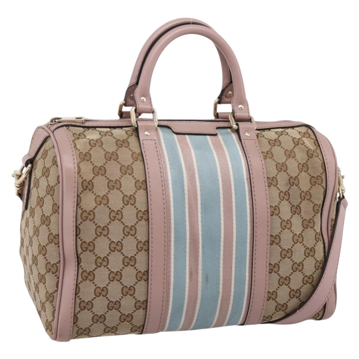 GUCCI GG Canvas Sherry Line Boston Bag 2way Beige Gold Tone 247205 Auth LN056A