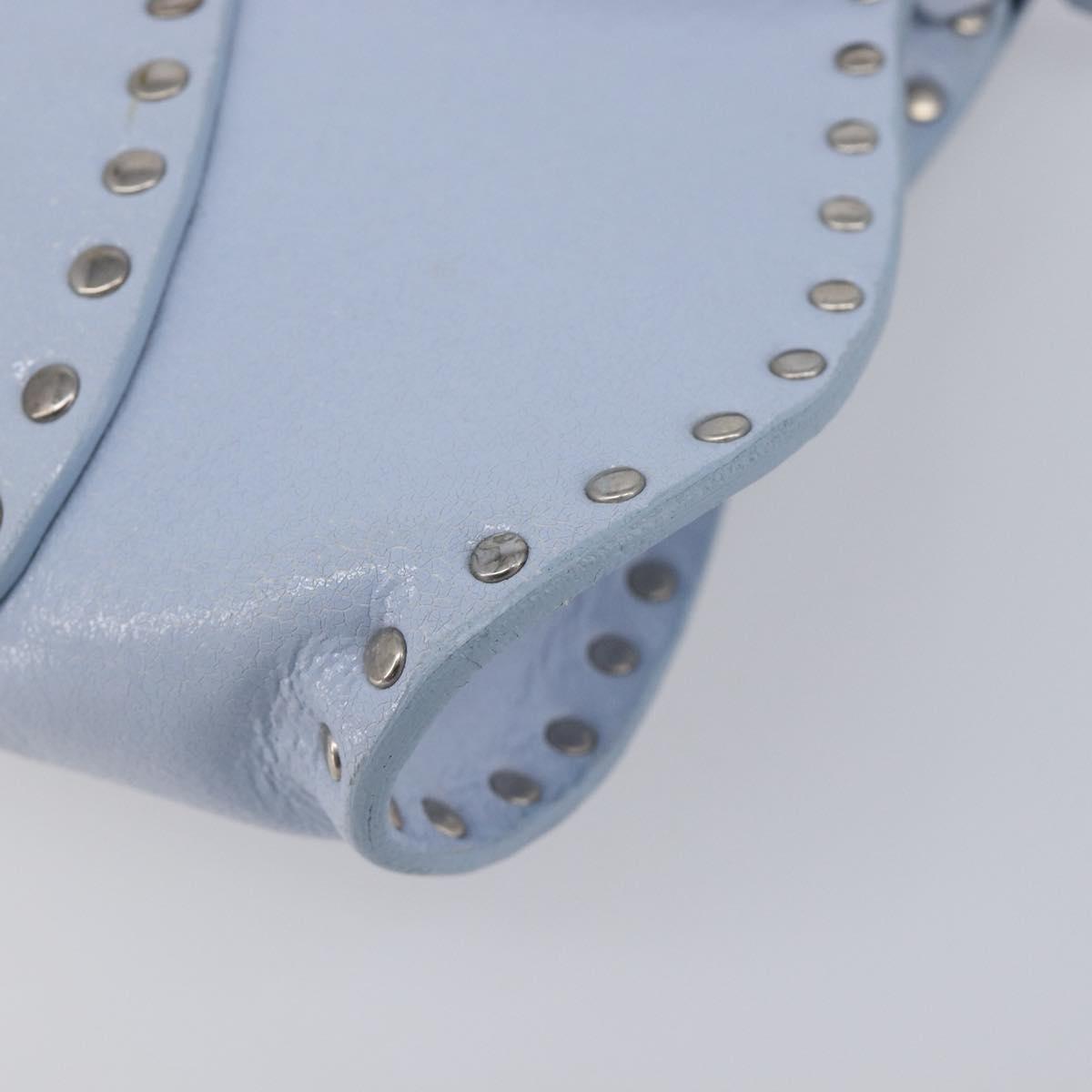 CELINE Shoulder Bag Leather Light Blue Silver Auth LN059A