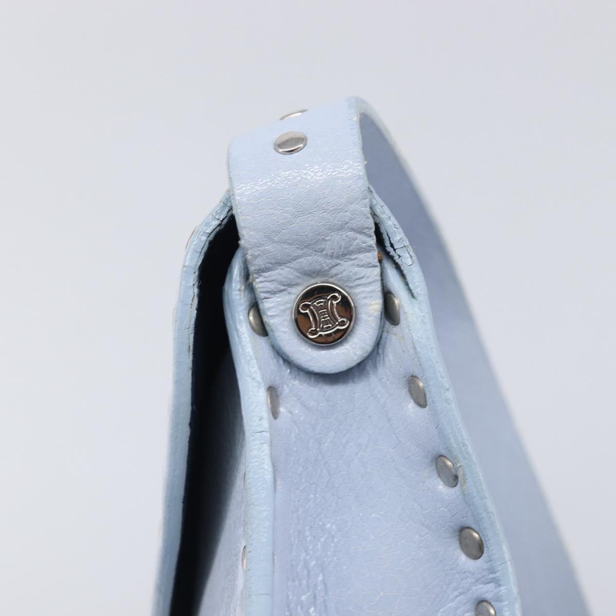 CELINE Shoulder Bag Leather Light Blue Silver Auth LN059A