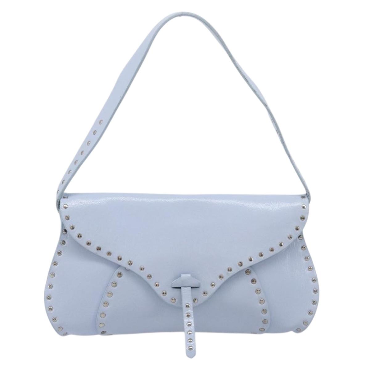 CELINE Shoulder Bag Leather Light Blue Silver Auth LN059A