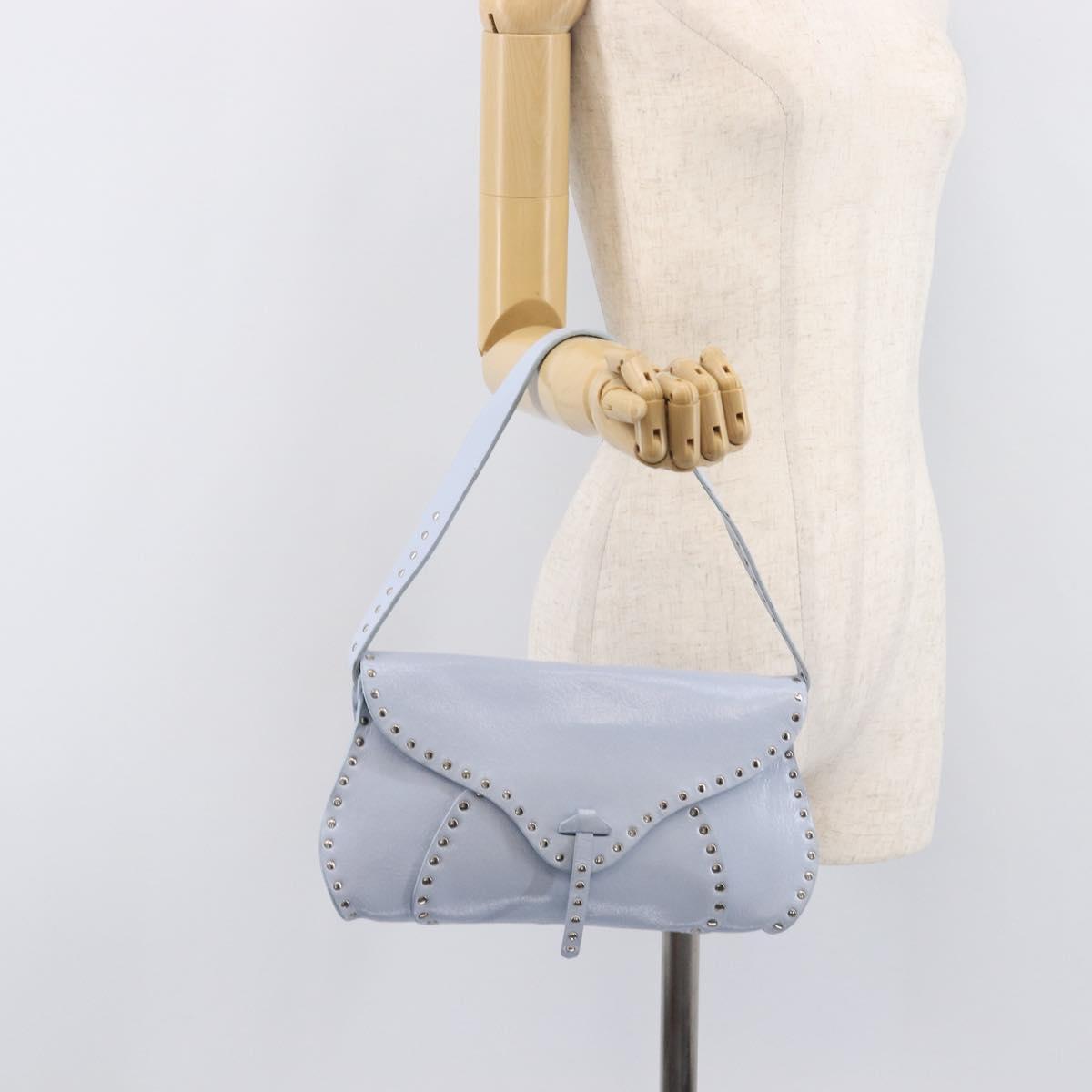 CELINE Shoulder Bag Leather Light Blue Silver Auth LN059A