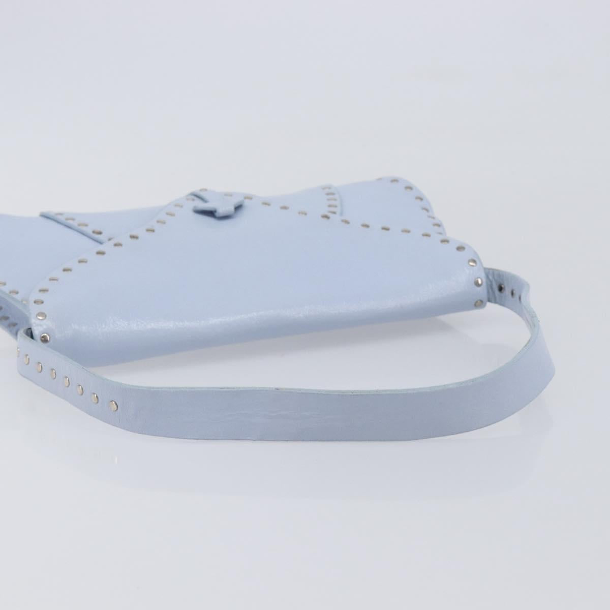 CELINE Shoulder Bag Leather Light Blue Silver Auth LN059A