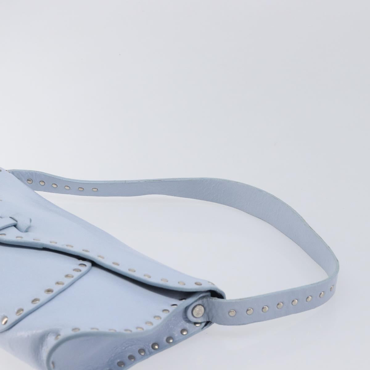CELINE Shoulder Bag Leather Light Blue Silver Auth LN059A