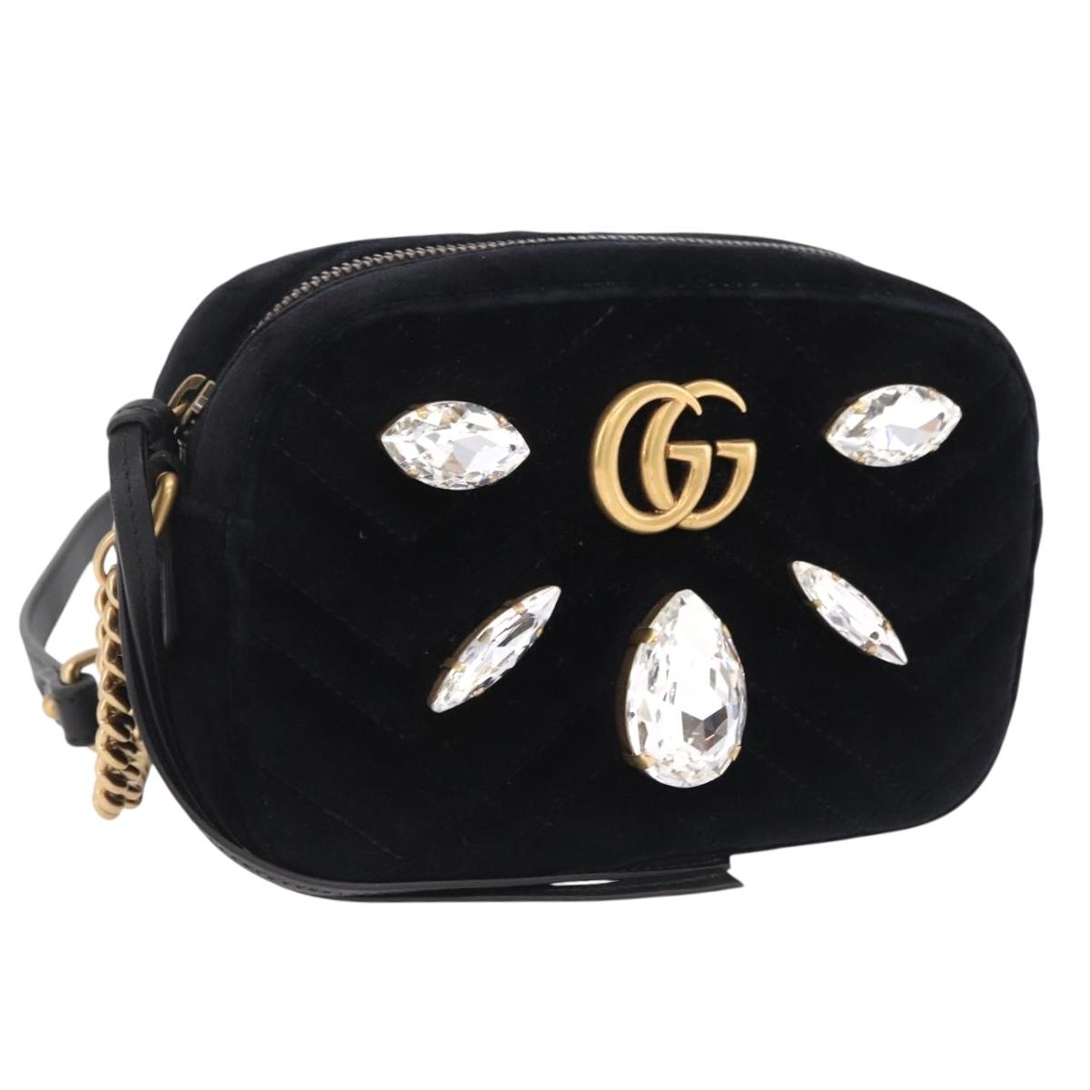GUCCI GG Marmont Chain Shoulder Bag Velor Black Gold Tone 448065 Auth LN060V