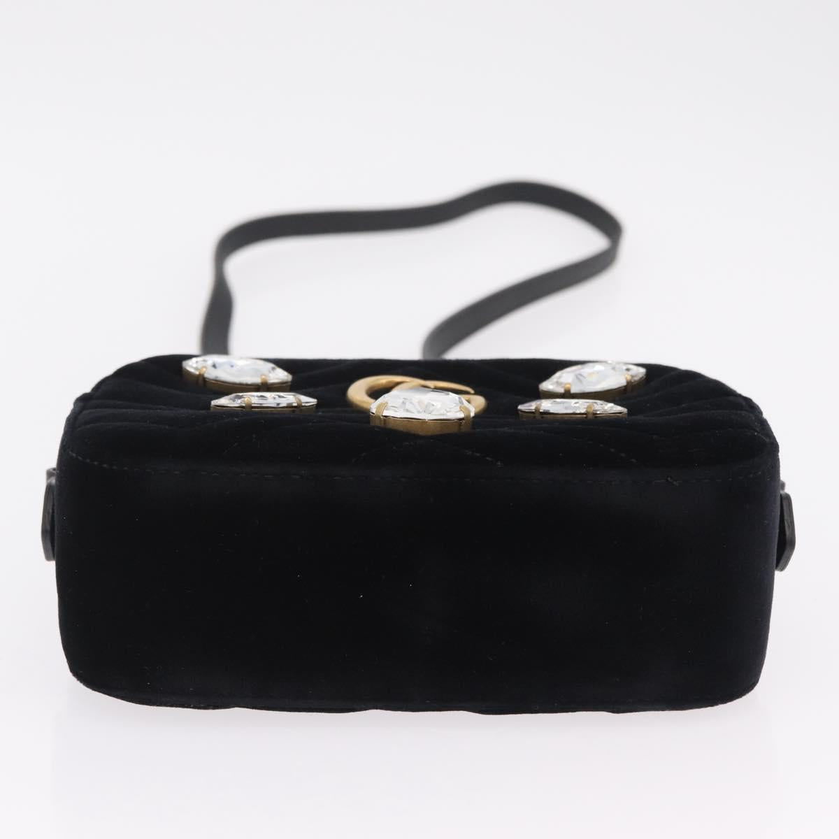 GUCCI GG Marmont Chain Shoulder Bag Velor Black Gold Tone 448065 Auth LN060V