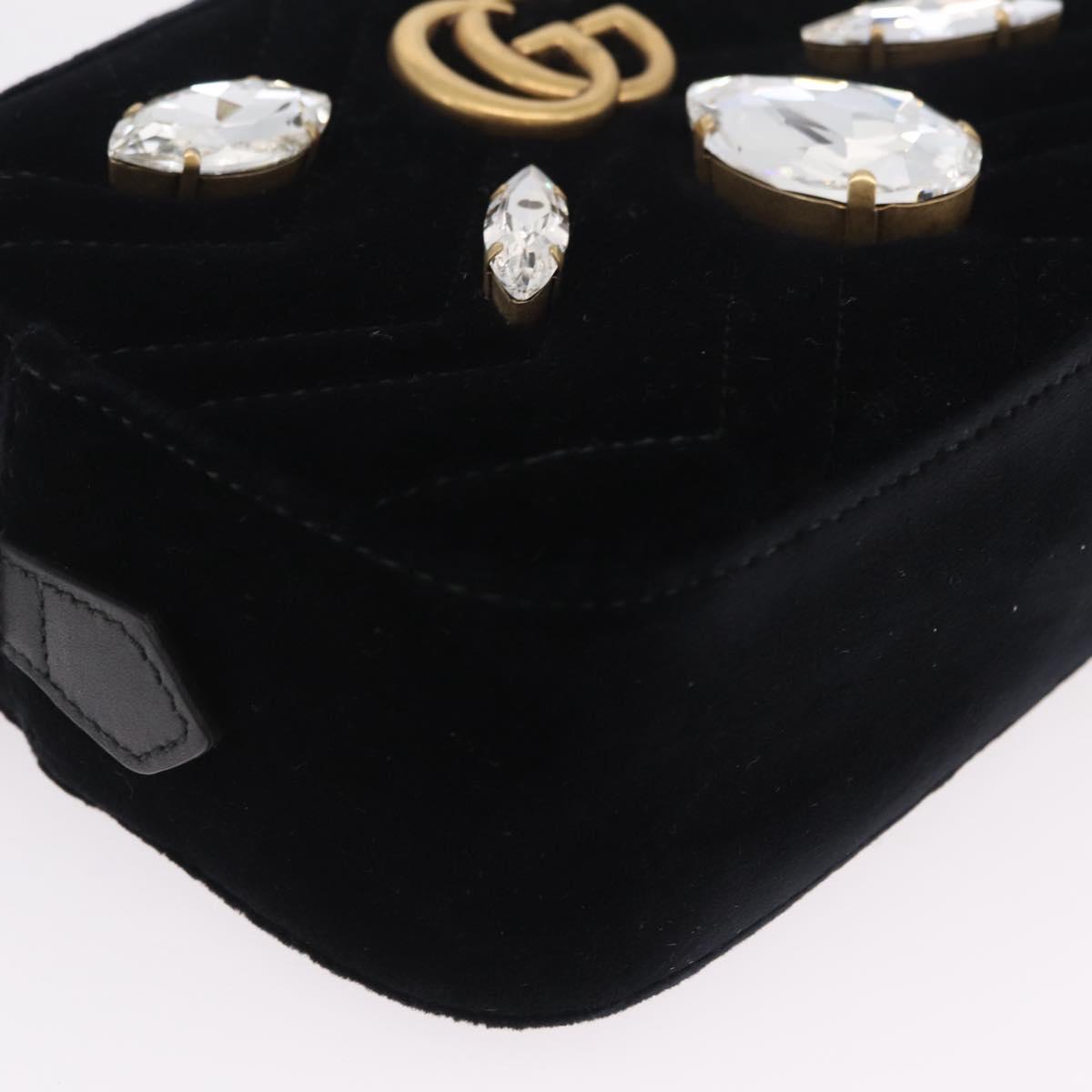 GUCCI GG Marmont Chain Shoulder Bag Velor Black Gold Tone 448065 Auth LN060V