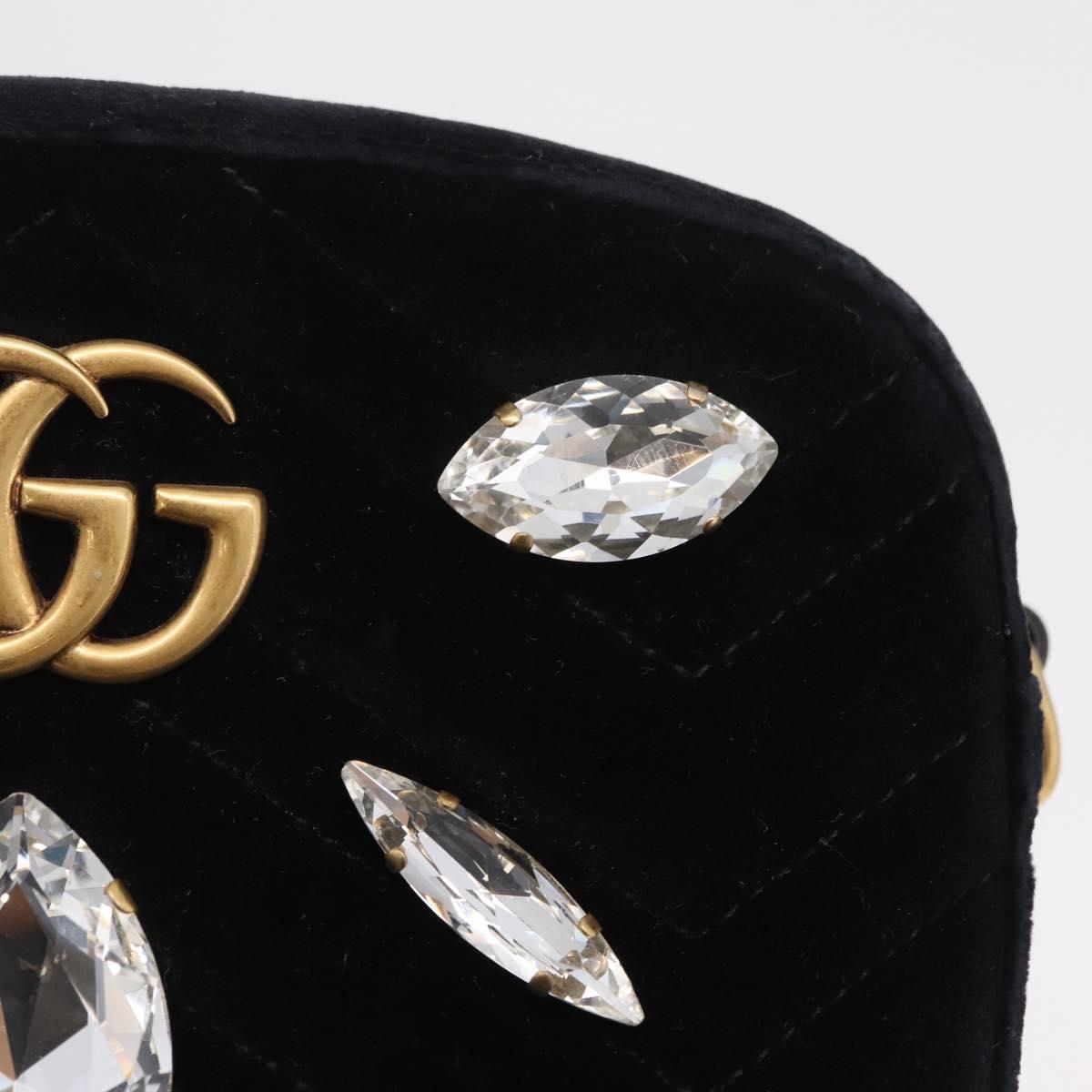 GUCCI GG Marmont Chain Shoulder Bag Velor Black Gold Tone 448065 Auth LN060V