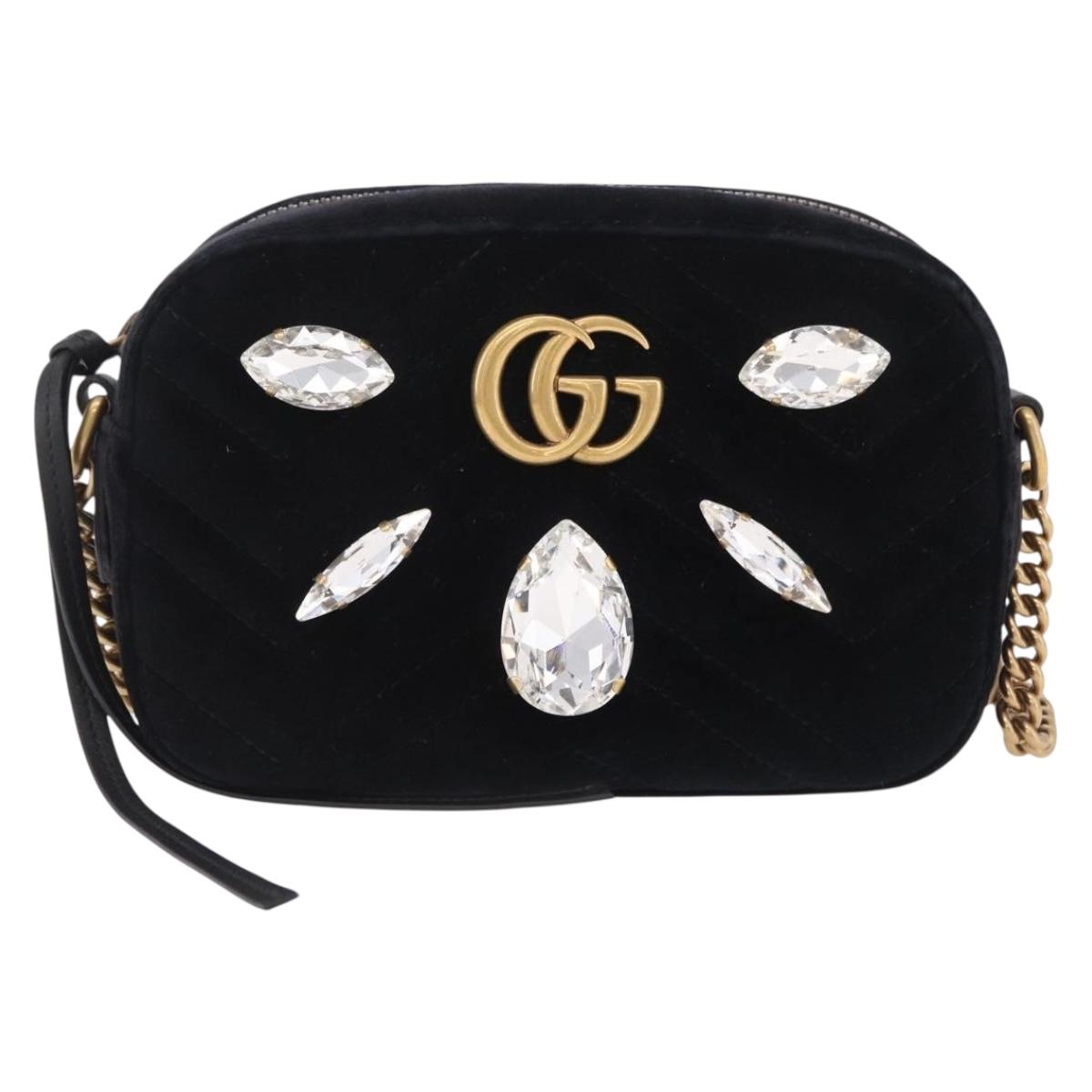 GUCCI GG Marmont Chain Shoulder Bag Velor Black Gold Tone 448065 Auth LN060V