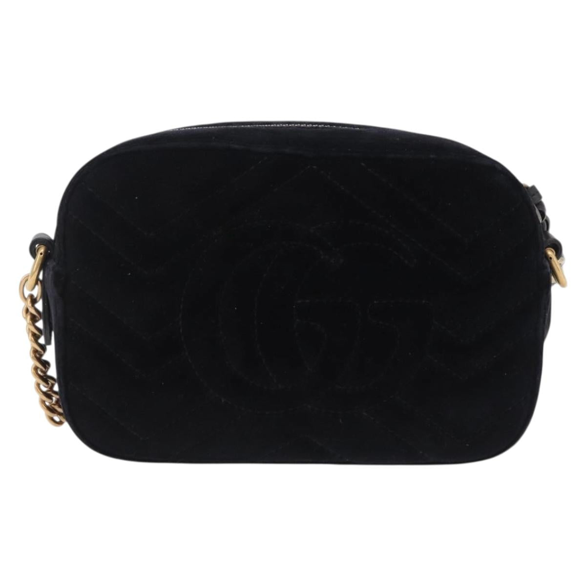GUCCI GG Marmont Chain Shoulder Bag Velor Black Gold Tone 448065 Auth LN060V