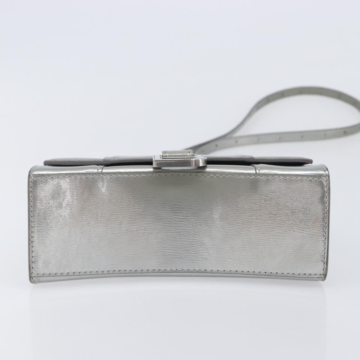 Balenciaga Hour Glass Hand Bag Leather 2way Silver 592833 Auth LN068A