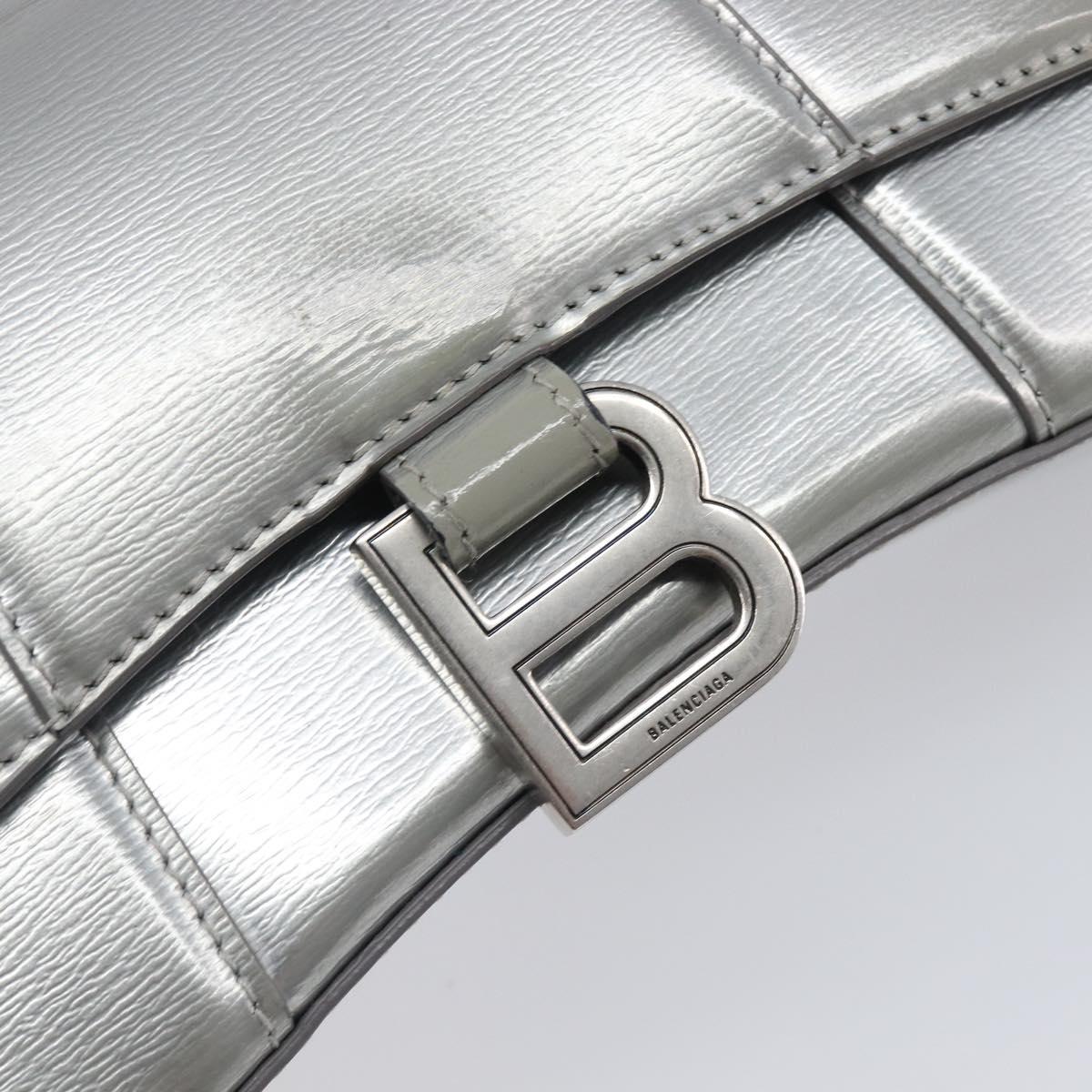 Balenciaga Hour Glass Hand Bag Leather 2way Silver 592833 Auth LN068A