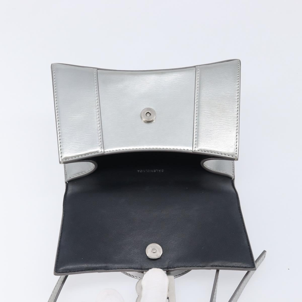 Balenciaga Hour Glass Hand Bag Leather 2way Silver 592833 Auth LN068A