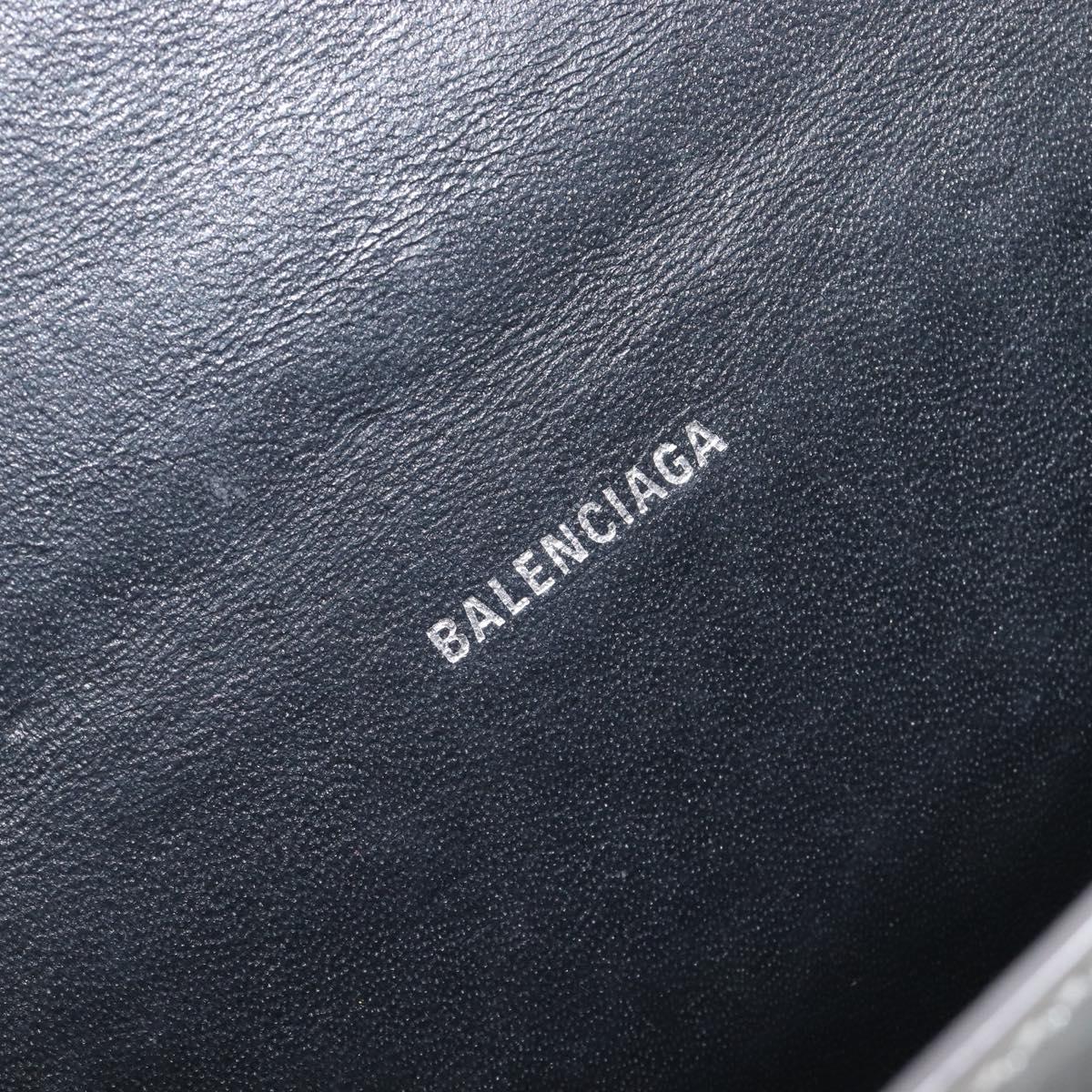 Balenciaga Hour Glass Hand Bag Leather 2way Silver 592833 Auth LN068A