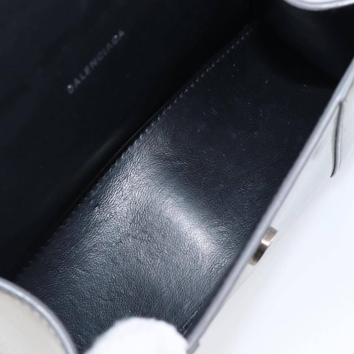 Balenciaga Hour Glass Hand Bag Leather 2way Silver 592833 Auth LN068A
