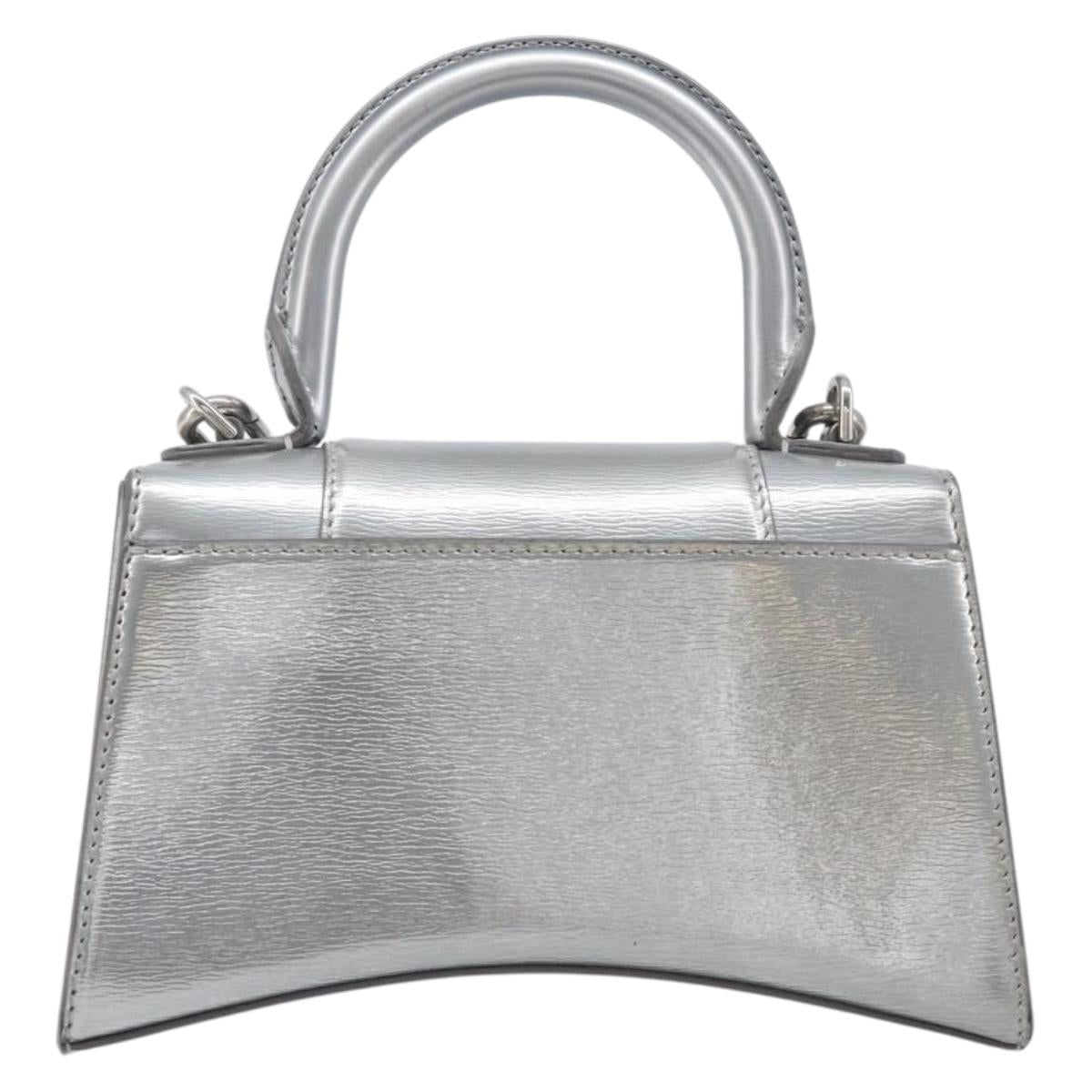 Balenciaga Hour Glass Hand Bag Leather 2way Silver 592833 Auth LN068A