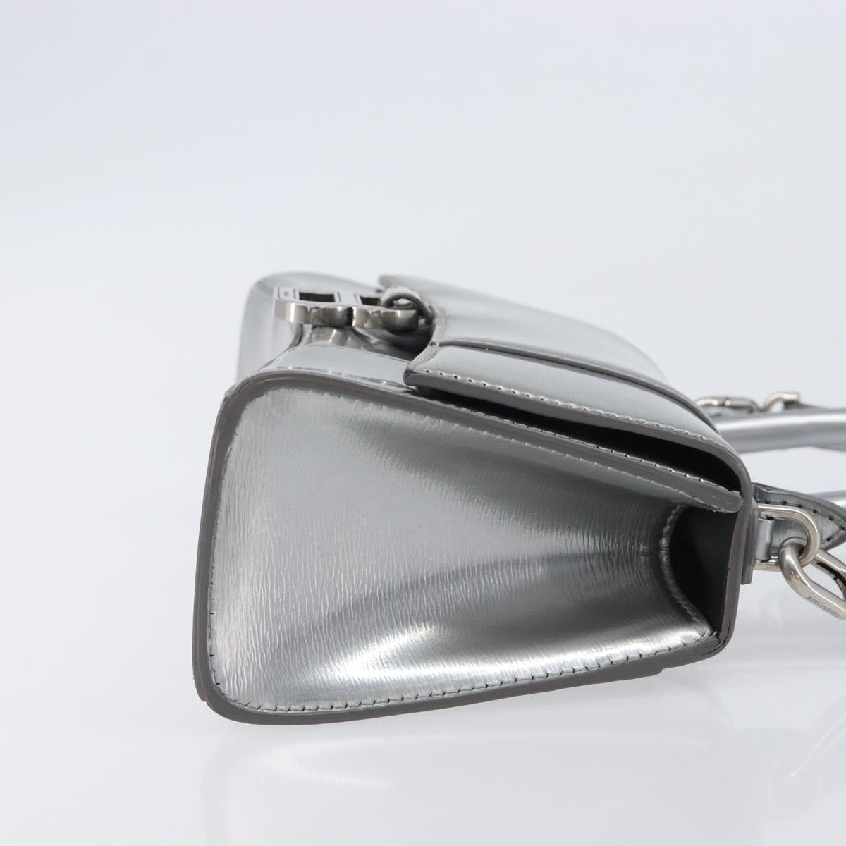 Balenciaga Hour Glass Hand Bag Leather 2way Silver 592833 Auth LN068A