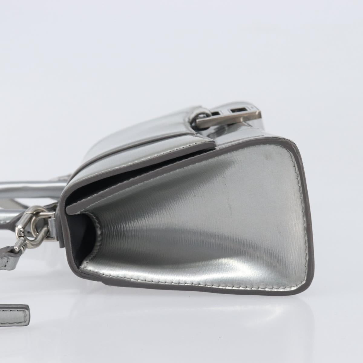 Balenciaga Hour Glass Hand Bag Leather 2way Silver 592833 Auth LN068A