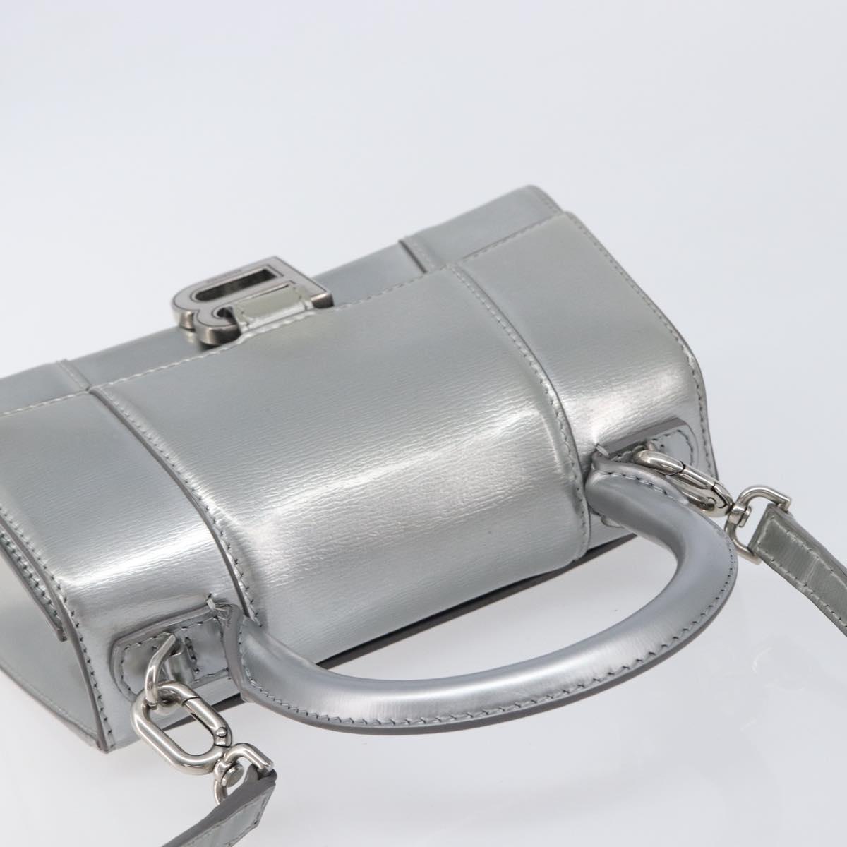 Balenciaga Hour Glass Hand Bag Leather 2way Silver 592833 Auth LN068A