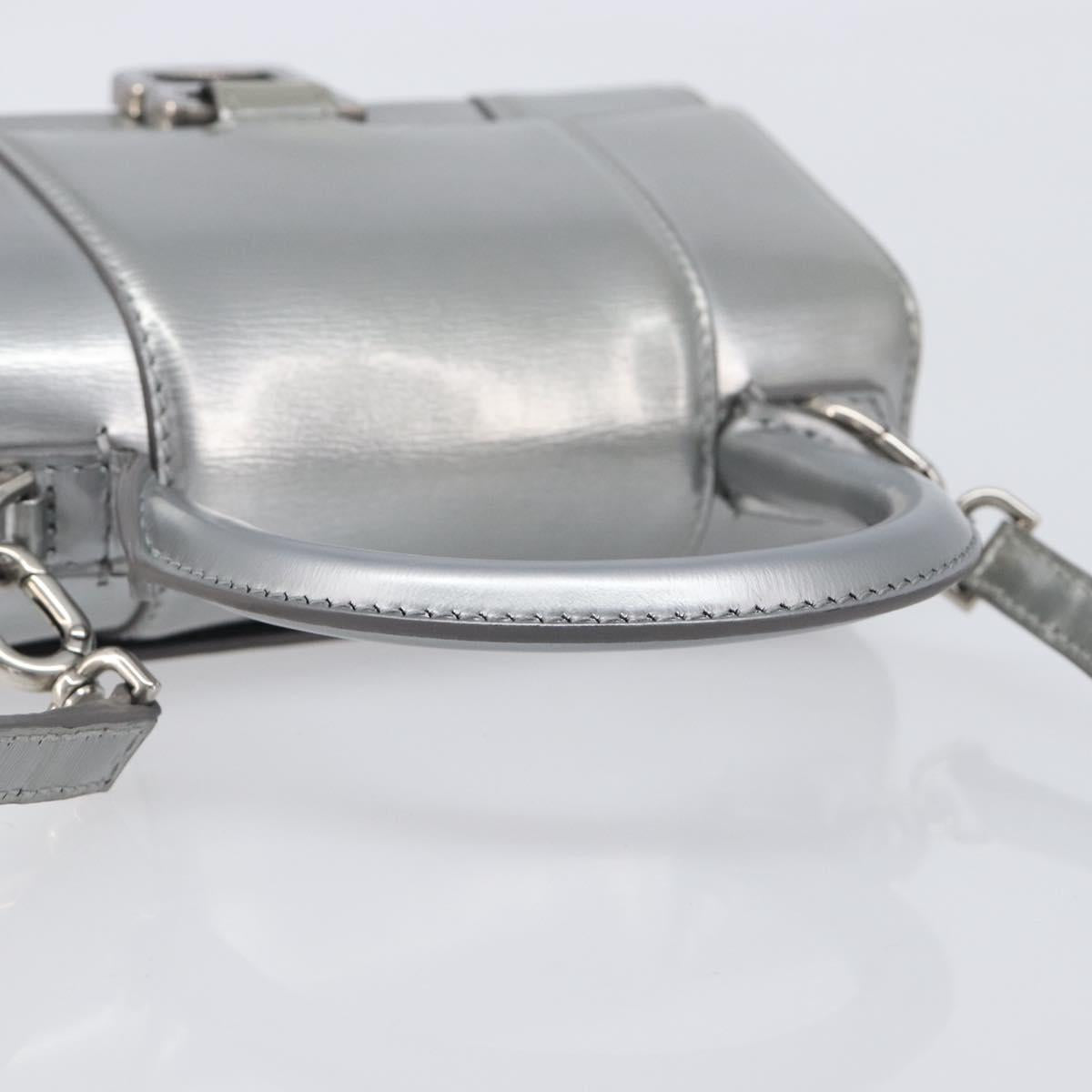 Balenciaga Hour Glass Hand Bag Leather 2way Silver 592833 Auth LN068A