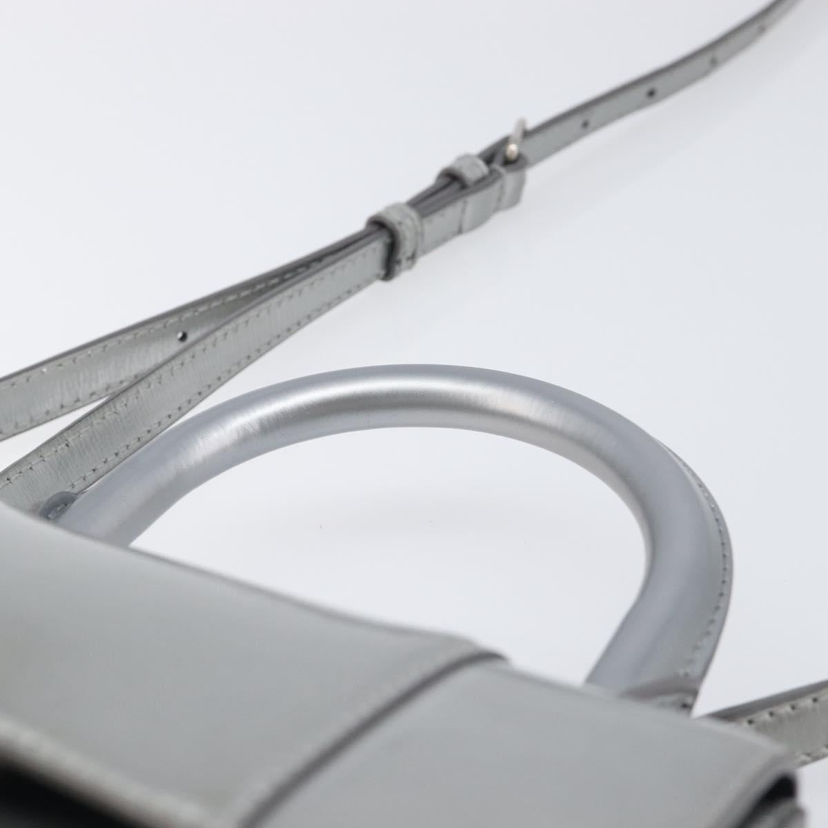 Balenciaga Hour Glass Hand Bag Leather 2way Silver 592833 Auth LN068A