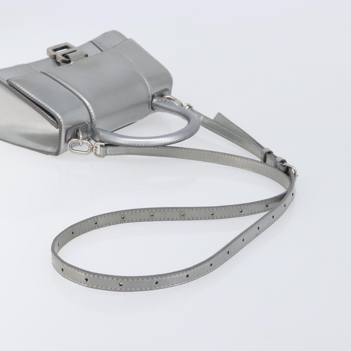 Balenciaga Hour Glass Hand Bag Leather 2way Silver 592833 Auth LN068A