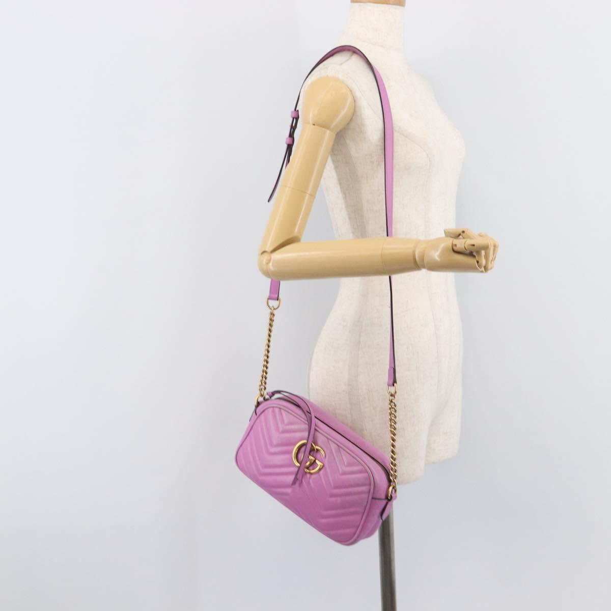 GUCCI GG Marmont Chain Shoulder Bag Leather Pink Gold Tone 447632 Auth LN071A