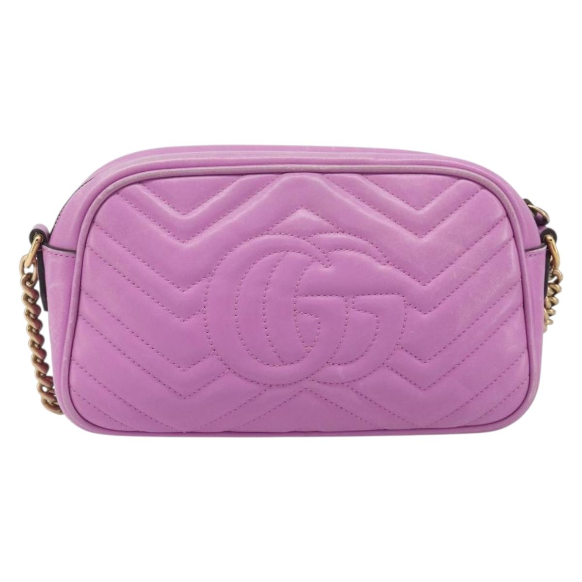 GUCCI GG Marmont Chain Shoulder Bag Leather Pink Gold Tone 447632 Auth LN071A