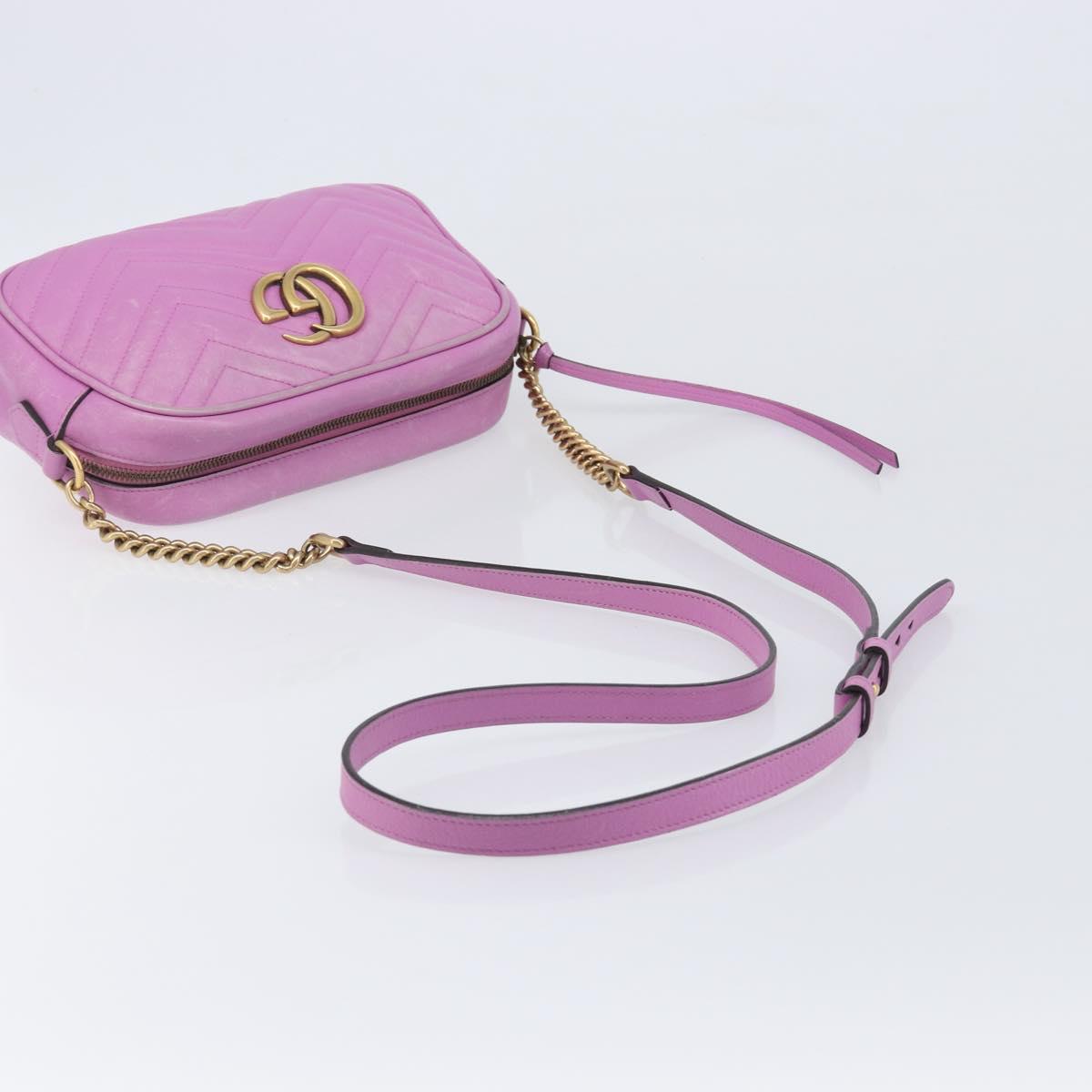 GUCCI GG Marmont Chain Shoulder Bag Leather Pink Gold Tone 447632 Auth LN071A