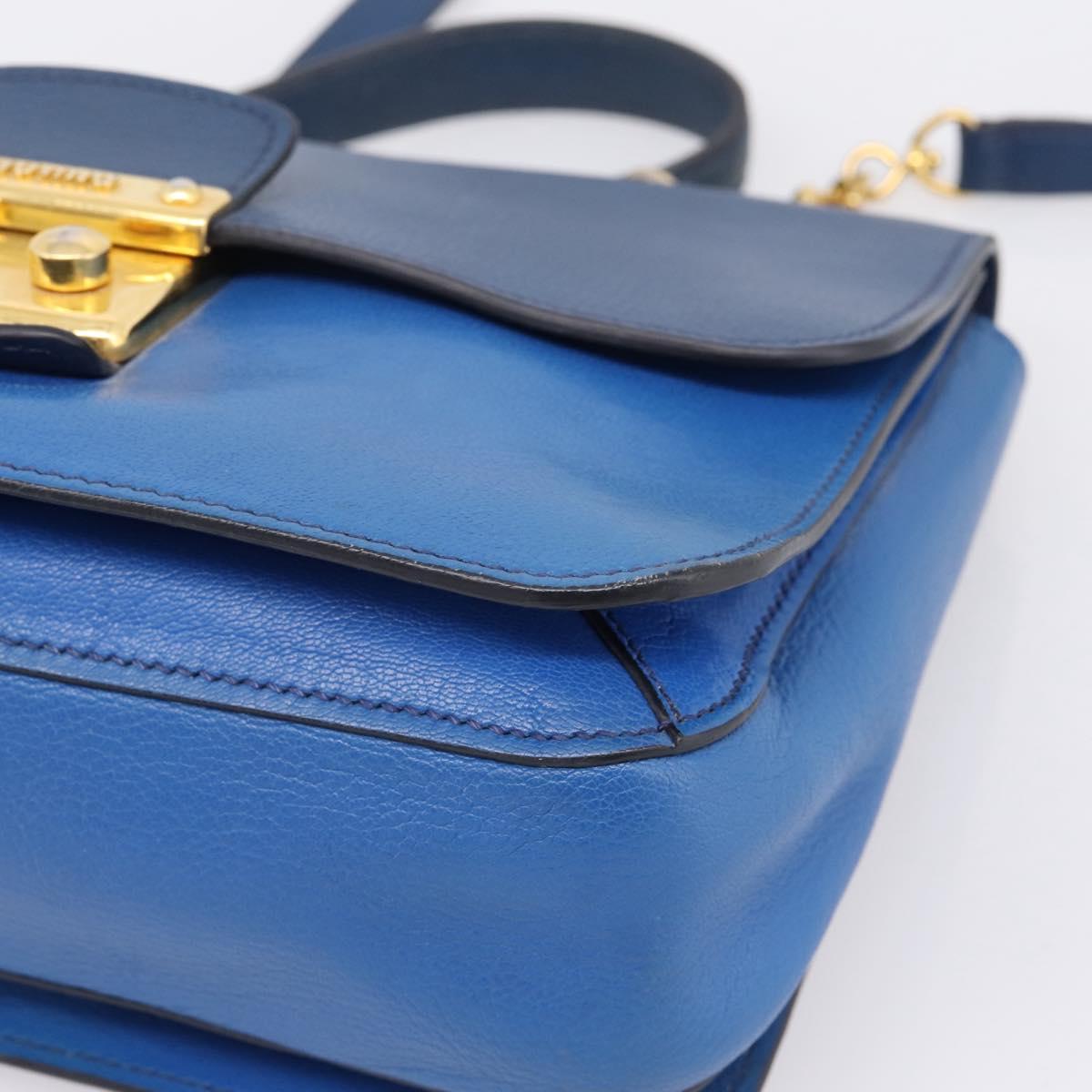 Miu Miu Madras Hand Bag Leather 2way Navy Gold Tone Auth LN072A