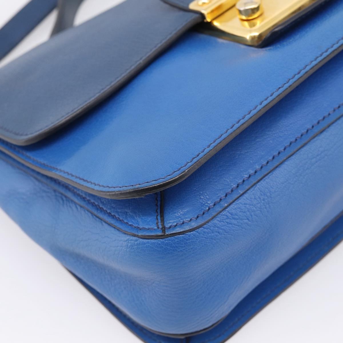 Miu Miu Madras Hand Bag Leather 2way Navy Gold Tone Auth LN072A
