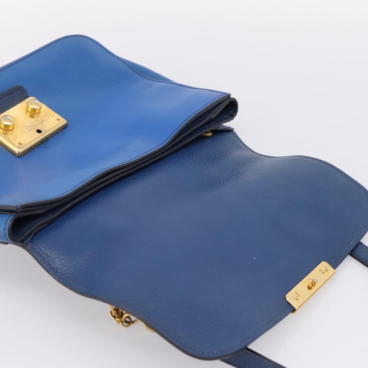 Miu Miu Madras Hand Bag Leather 2way Navy Gold Tone Auth LN072A