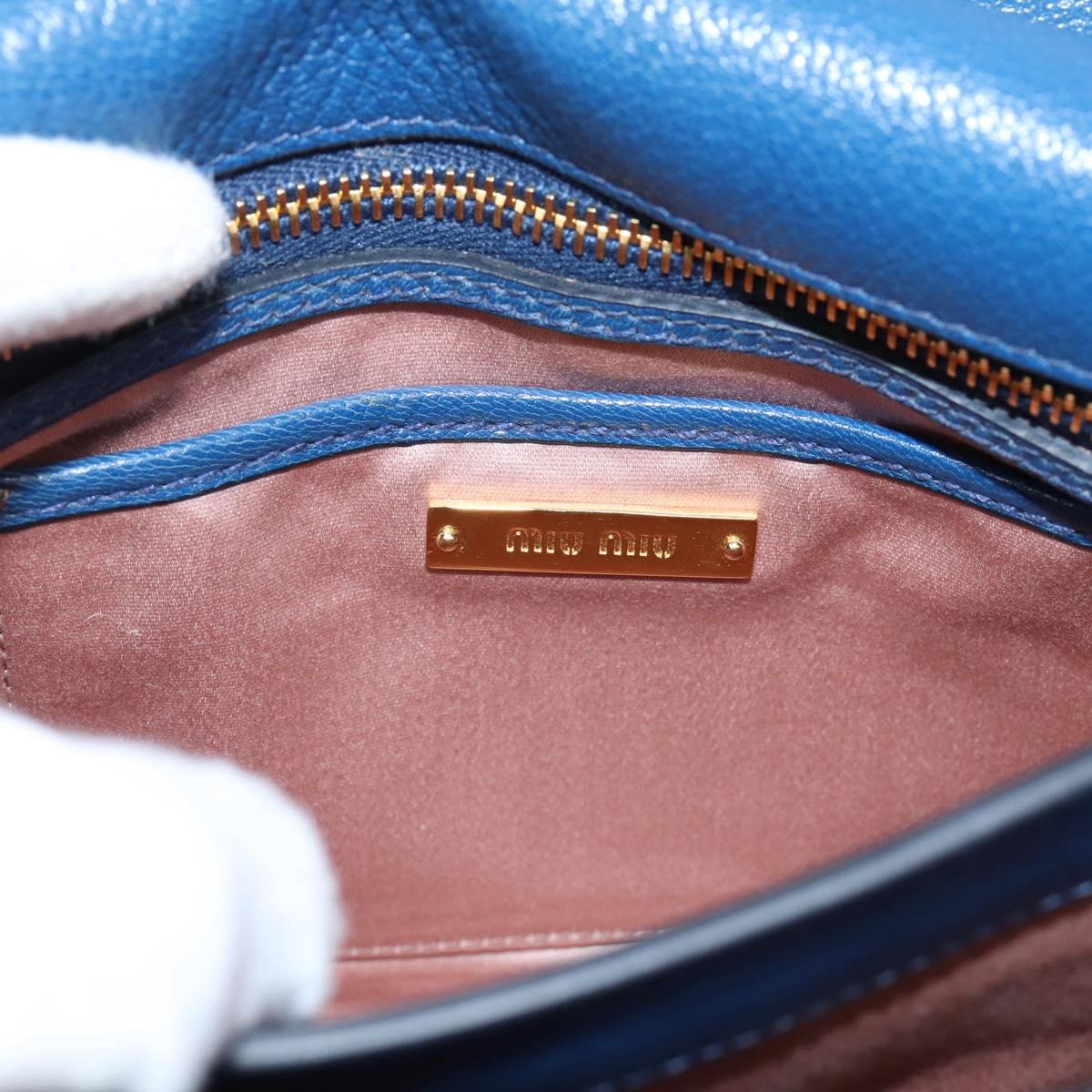 Miu Miu Madras Hand Bag Leather 2way Navy Gold Tone Auth LN072A