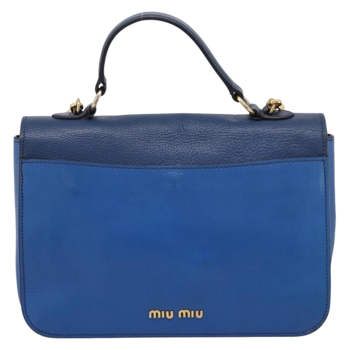 Miu Miu Madras Hand Bag Leather 2way Navy Gold Tone Auth LN072A