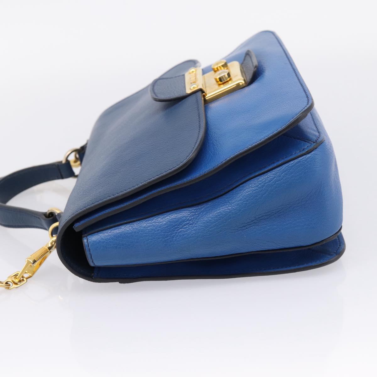 Miu Miu Madras Hand Bag Leather 2way Navy Gold Tone Auth LN072A