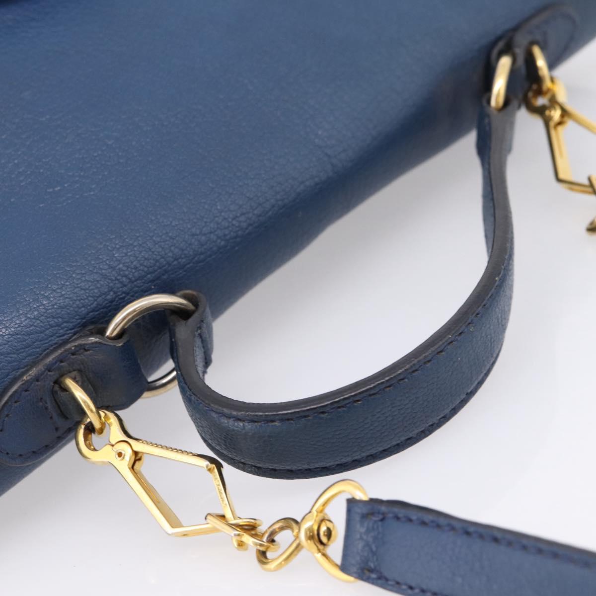 Miu Miu Madras Hand Bag Leather 2way Navy Gold Tone Auth LN072A