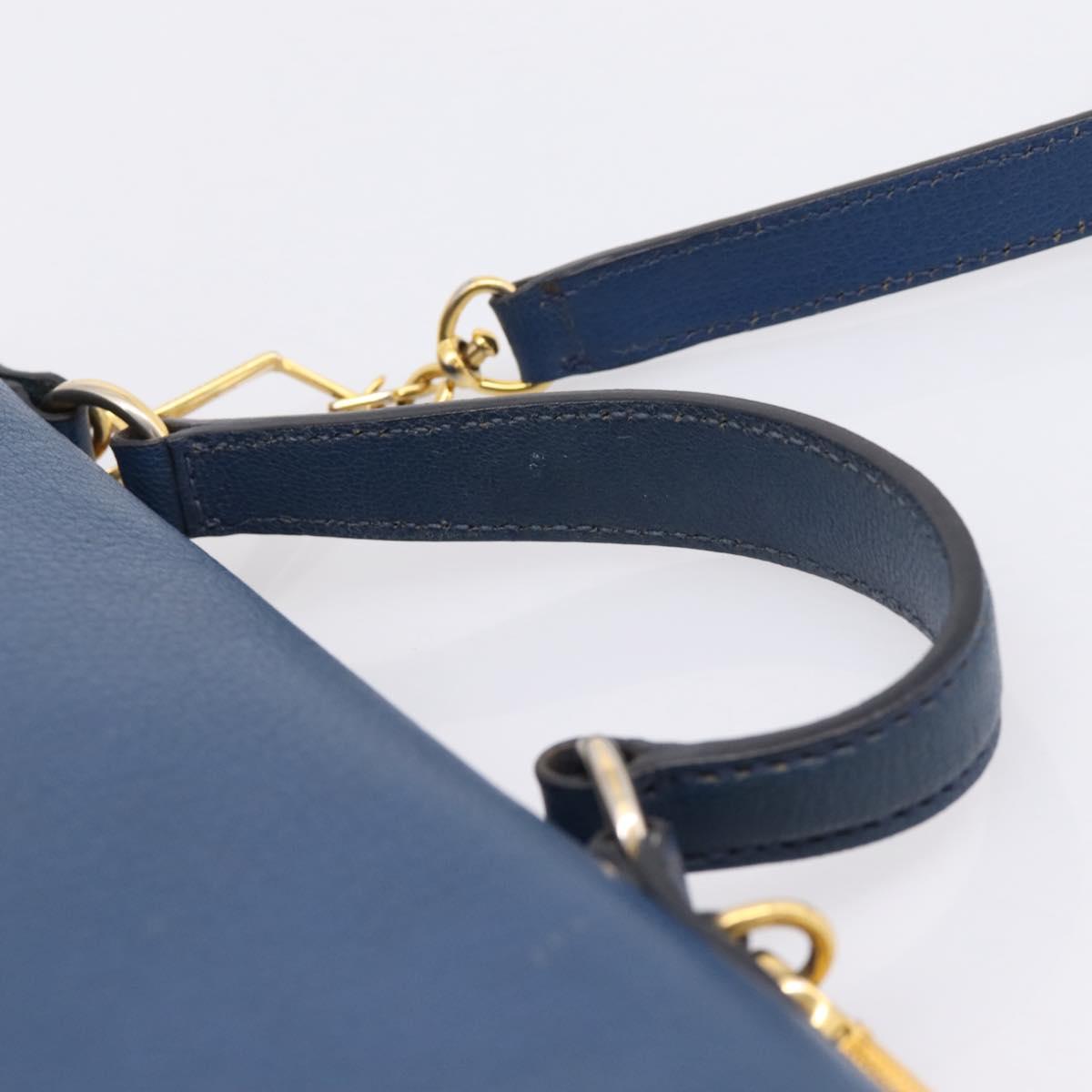 Miu Miu Madras Hand Bag Leather 2way Navy Gold Tone Auth LN072A